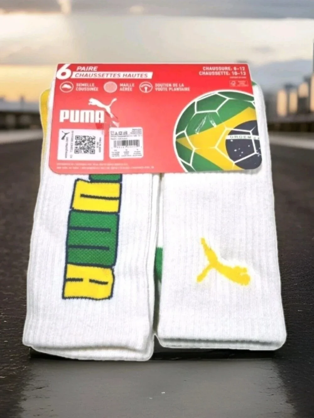 PUMA: MEN'S: (6) PACK: BRAZIL: CREW SOCKS: SOCCER: SIZE: 10-12: BRAND NEW